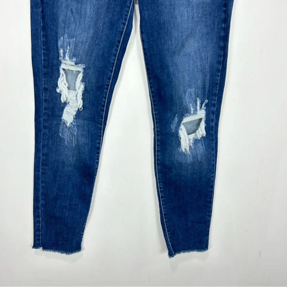 KANCAN dark wash distressed skinny jeans AA11